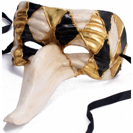 Zanni Mask: Black & Gold Harlequin