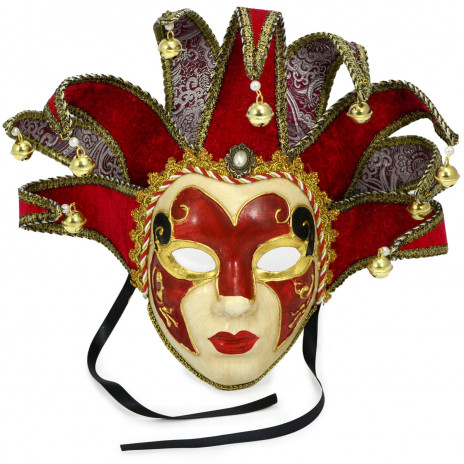 Velvet Elegance Jester Mask: Red