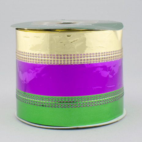 3" Foil Mardi Gras Stripe Ribbon: Purple, Green & Gold (10 Yards)