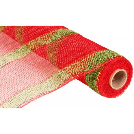 21" Poly Deco Mesh: Red/Lime Bold Stripe