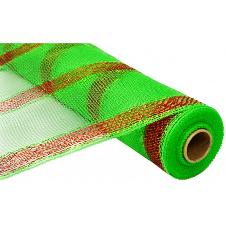 21" Poly Deco Mesh: Lime/Red Stripe