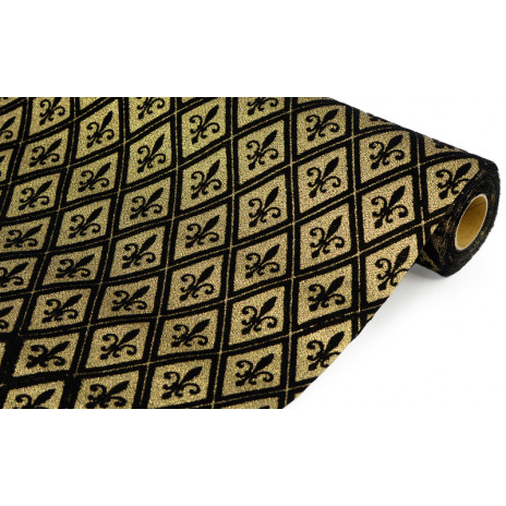 19" Fleur de Lis Black/Gold Diamond Fabric (5 Yds)