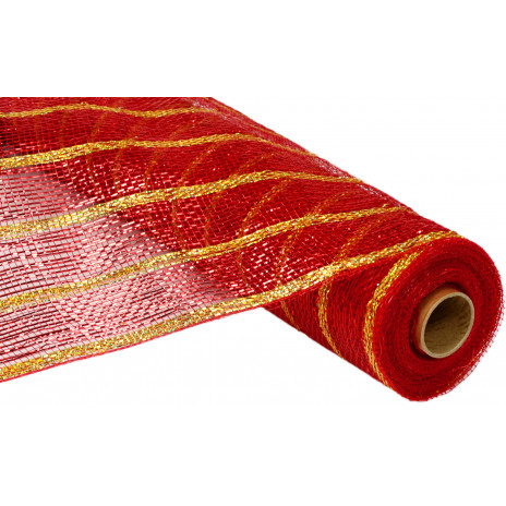 21" Poly Deco Mesh: Deluxe Red/Gold Stripe