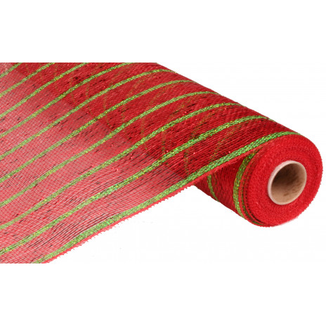 21" Poly Deco Mesh: Deluxe Red/Lime Stripe