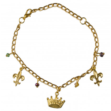 Mardi Gras Gold Charm Bracelet (7.5")