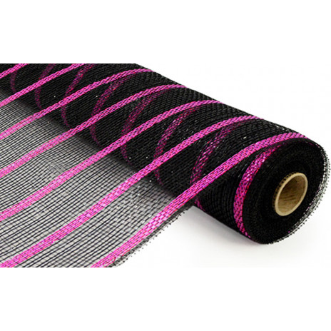 21" Poly Deco Mesh: Deluxe Black/Pink Stripe