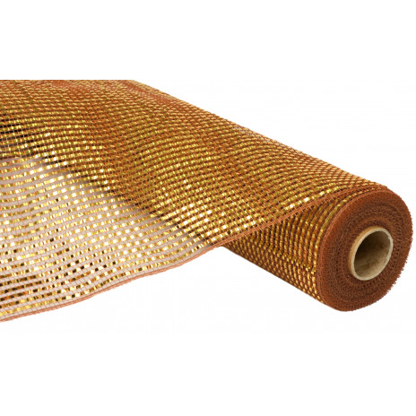 21" Poly Deco Mesh: Deluxe Wide Foil Brown/Gold