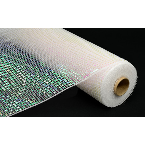 21" Poly Deco Mesh: Deluxe Wide Foil White/Iridescent