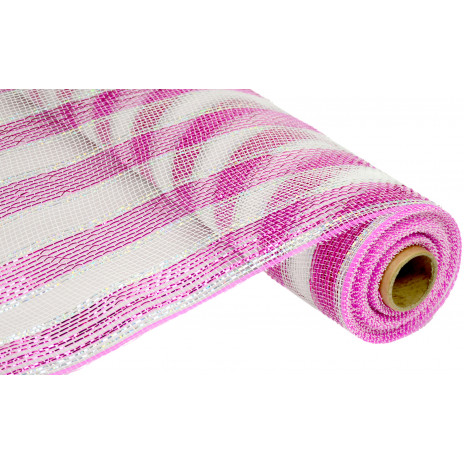 21" Poly Deco Mesh: Hot Pink/White Stripe