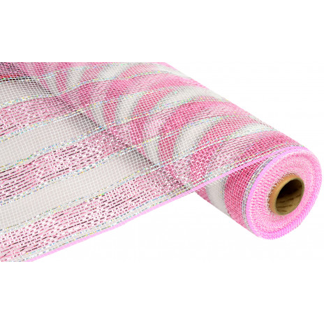 21" Poly Deco Mesh: Pink/White Stripe