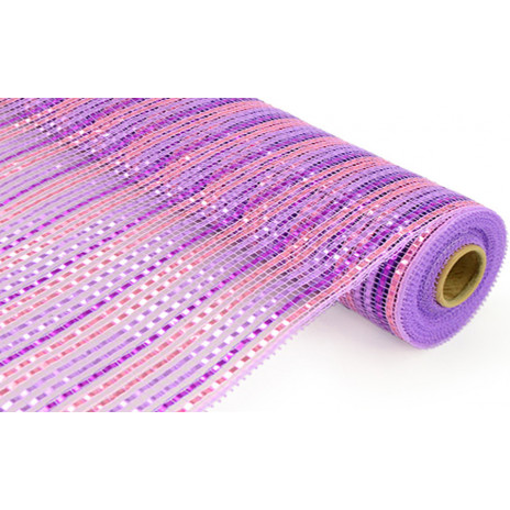 21" Poly Deco Mesh: Deluxe Wide Foil Pink/Purple Stripe