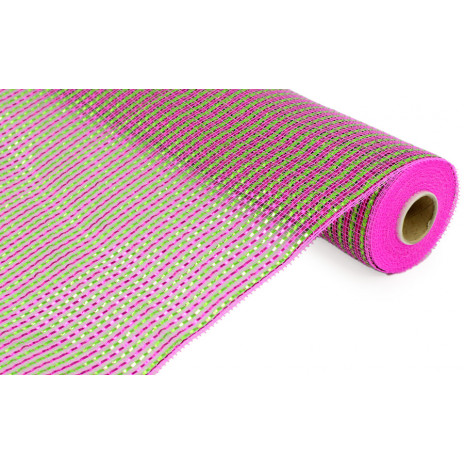 21" Poly Deco Mesh: Deluxe Wide Foil Lime/Pink Stripe