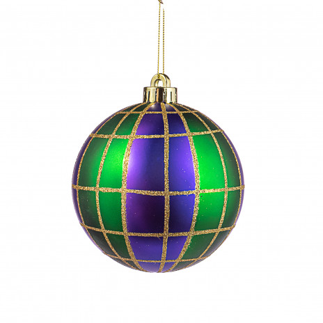 120MM Plaid Ball Ornament: Mardi Gras