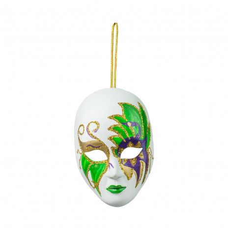 4" White Mardi Gras Mask Ornament: Feather Spray