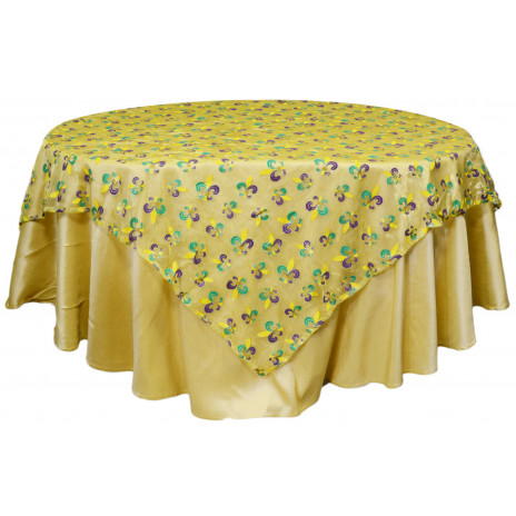 Mardi Gras Fleur De Lis Table Cover: Gold Sheer