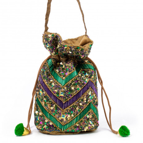 Mardi Gras Zigzag Drawstring Handbag (7" X 9")