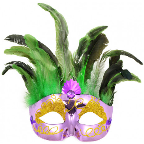 Metallic Purple Feather Topped Mask