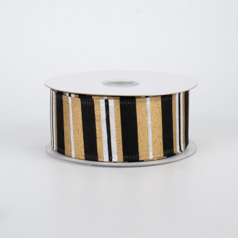 1.5" Horizontal Stripe Ribbon: Metallic Gold & Black (10 Yards)