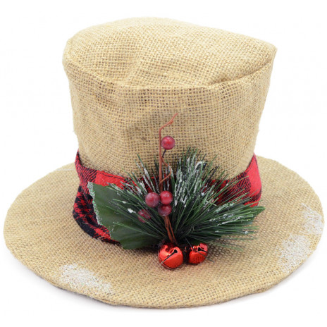 Burlap Christmas Holly Top Hat Decoration: 6.5"