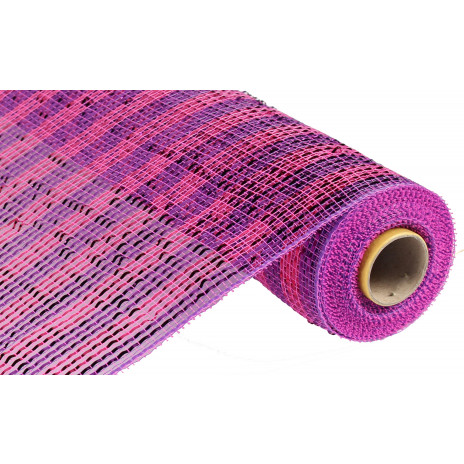 21" Poly Deco Mesh: Deluxe Wide Foil Hot Pink/Purple Stripe