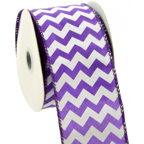 2.5" Satin Chevron Stripe Ribbon: Purple & White (10 Yards)