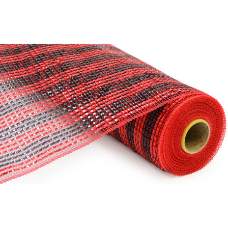 21" Poly Deco Mesh: Deluxe Wide Foil Red/Black Stripe