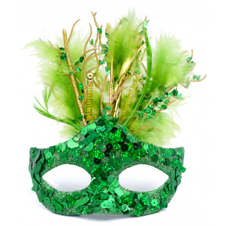 5" Feather Mask Ornament: Green