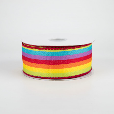 1.5" Vertical Woven Stripes Ribbon: Rainbow (10 Yards)