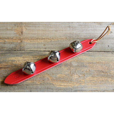 12" Red Leather Strap With Nickel Jingle Bells
