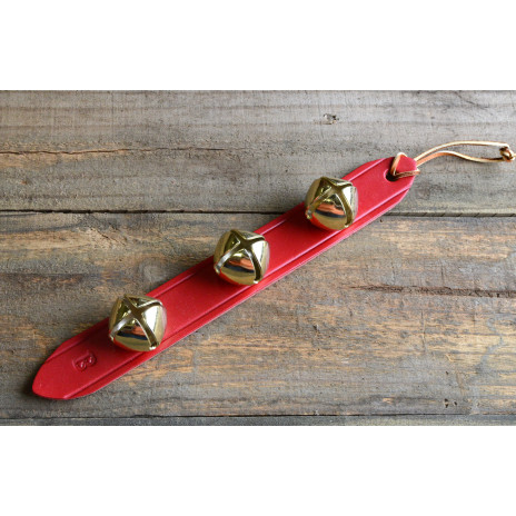 12" Red Leather Strap With Brass Jingle Bells
