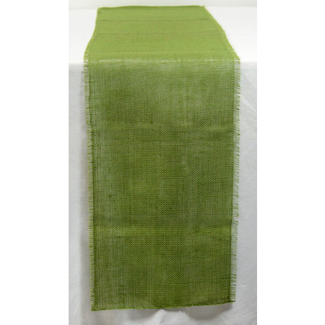 6' Frayed Edge Burlap Fabric Table Runner: Moss Green