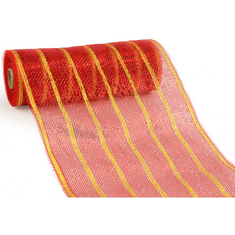 10" Poly Deco Mesh: Deluxe Red/Gold Stripe
