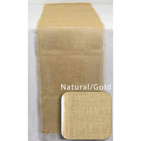 6' Frayed Edge Burlap Fabric Table Runner: Natural/Gold