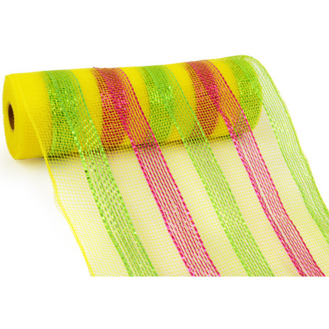 10" Poly Mesh Roll: Metallic Yellow/Lime/Fuchsia Stripes