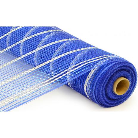 21" Poly Mesh Roll: Deluxe Royal Blue w/ Silver Stirpes