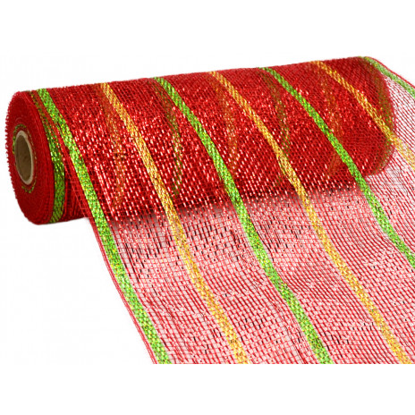 10" Poly Deco Mesh: Deluxe Red/Gold/Lime Stripe