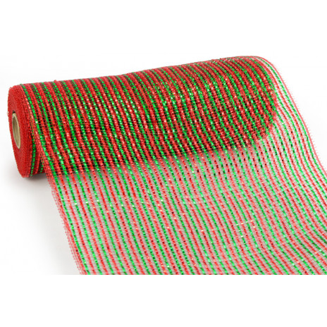 10" Poly Deco Mesh: Deluxe Wide Foil Red/Green Stripe