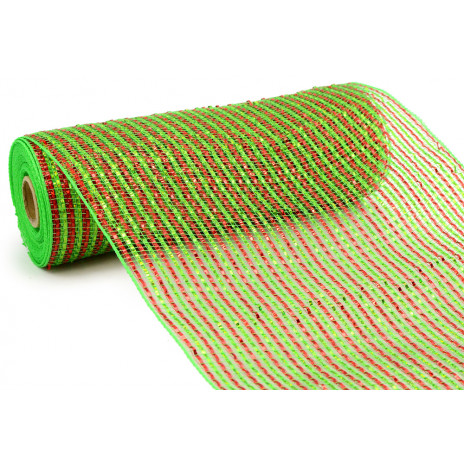 10" Poly Deco Mesh: Deluxe Wide Red/Lime Stripe