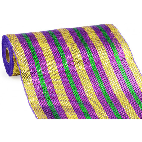 10" Poly Deco Mesh: Premium Purple/Gold/Green Stripe