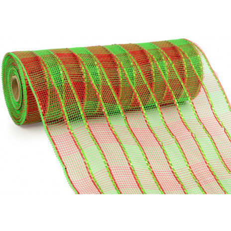 10" Poly Deco Mesh: Metallic Wide Foil Red/Lime Plaid