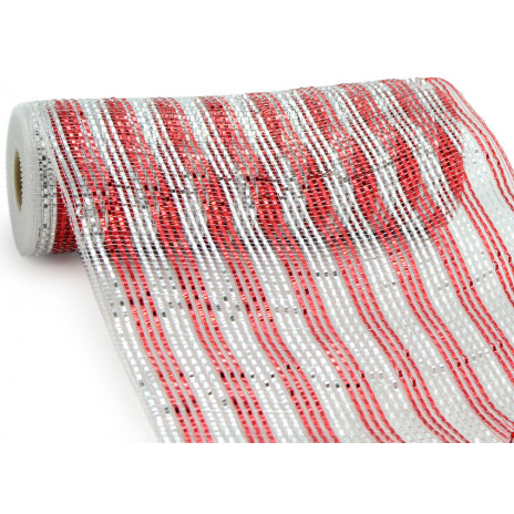 10" Poly Deco Mesh: Deluxe Wide Foil Red/Silver Stripe