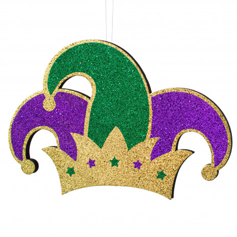 20" Glitter Jester Hat Hanger: Purple, Green, Gold