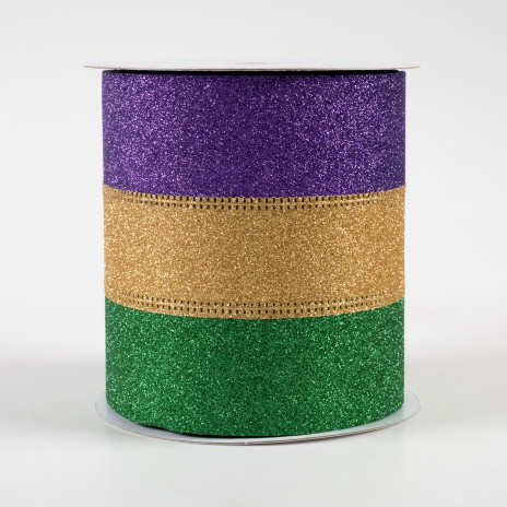 4" Glitter Stripe Ribbon: Mardi Gras (10 Yards)