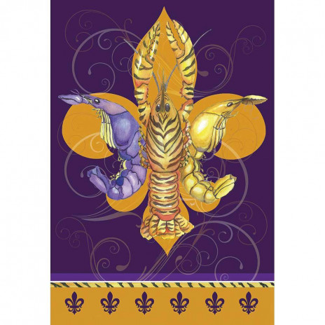 Purple and Gold Crawfish Fleur De Lis Garden Flag (13 X 18)