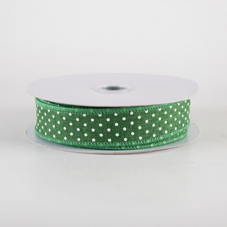 7/8" Swiss Dots Ribbon: Emerald Green & White (10 Yards)