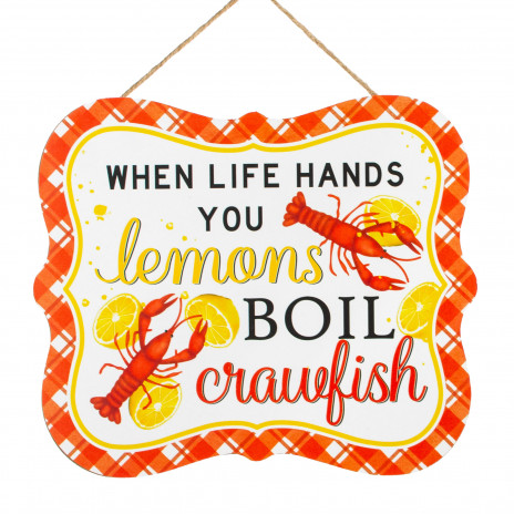 10" Scalloped Wooden Sign: Life Lemons, Boil Crawfish