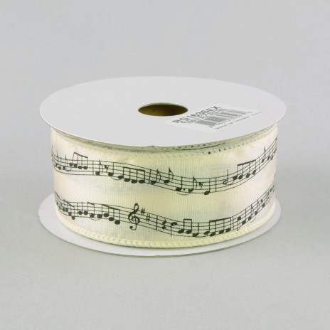 1.5" Small Music Note Ribbon: Ivory & Black (10 Yards)
