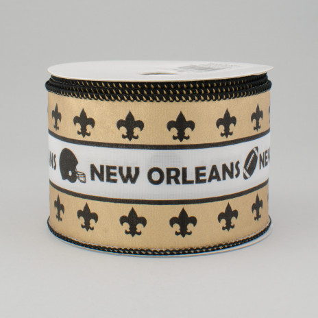 2.5" Striped New Orleans Football Fleur De Lis Ribbons (10 Yards)