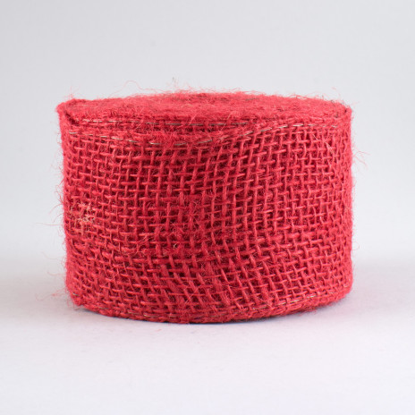 2.5" Jute Burlap Loose Weave Wired Ribbon: Red (10 Yards)