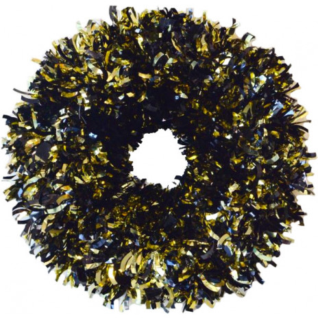 16" Metallic Tinsel Wreath: Black & Gold